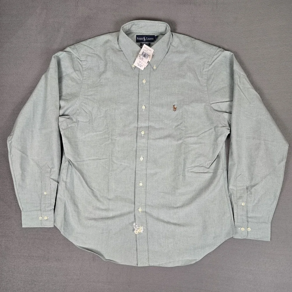 Polo Ralph Lauren Shirt Mens 16.5 36-37 Oxford Blue Teal Flesh Pony Classic Fit